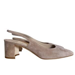 Manolo Blahnik Allurasa Beige Suede Slingback Block Heel Toe Pump EU 38 NIB